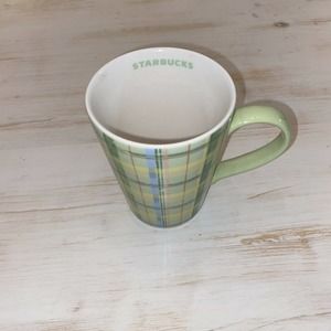 Starbucks 2006 Plaid Mug Cup 12 oz Coffee Tea Green Yellow Pastel